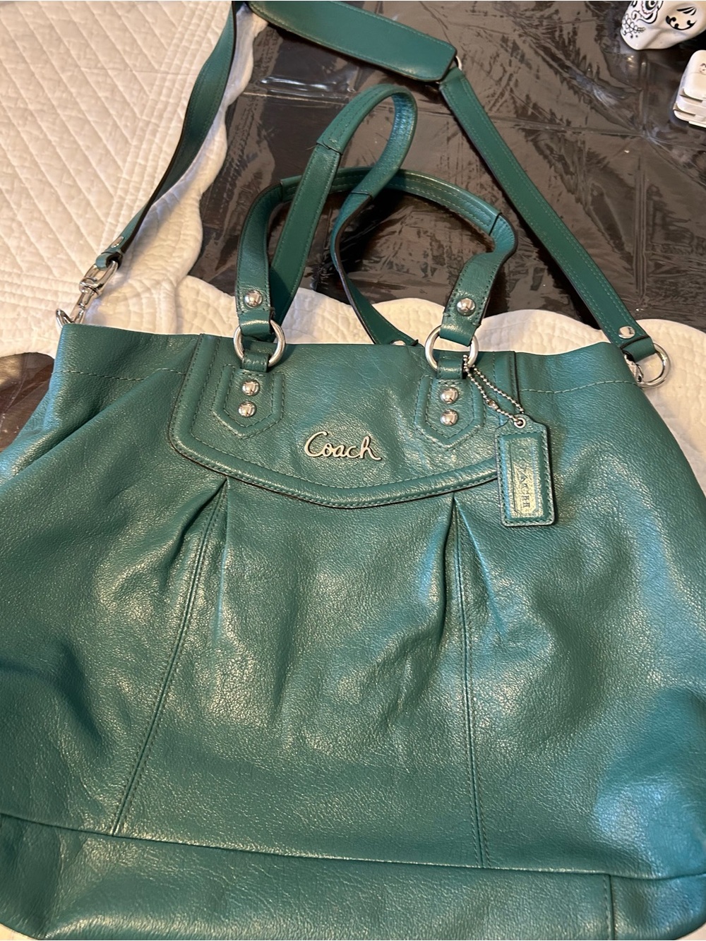 Coach Green Leather Shoulder Bag with Removable Strap